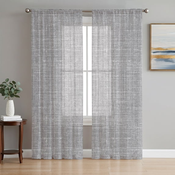 Grey Sheer Curtains 63 Inches Long, Farmhouse Vintage Gray Solid Color Modern Light Filtering Window Curtains for Living Room/Bedroom, Rod Pocket Voile Sheer Curtain Drapes, 52"W x 63"L, 2 Panels