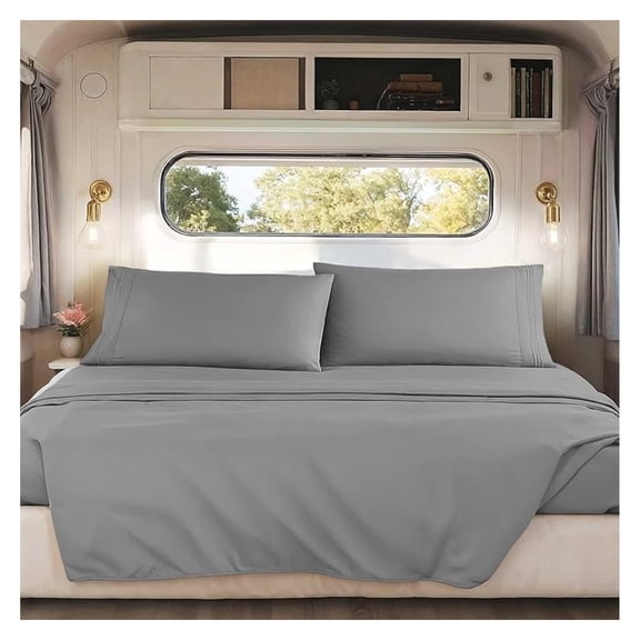 Grey Short Queen Sheets for RV, Hotel Luxury RV Queen Sheets Set, 4 Piece Fitted Bed Sheet Set and Pillowcases, Super Soft, Wrinkle-Free, and Breathable Bedding