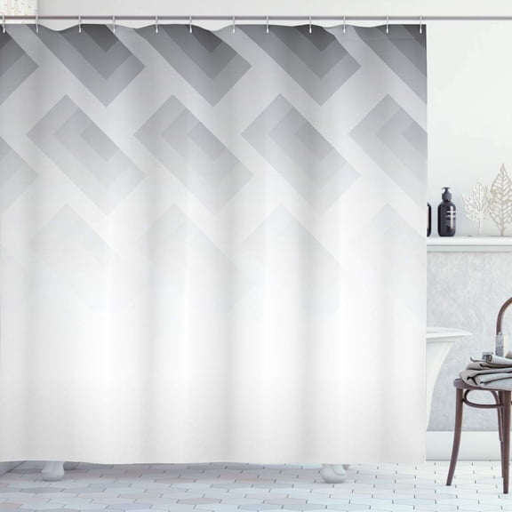 Grey Shower Curtain, Blur Poster Display with Simplistic Square Shapes Contemporary Mosaic Optic Illusion Print, Cloth Fabric Bathroom Decor Set with Hooks, 69" W x 84" L, Ivory