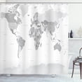 thumbnail image 1 of Grey Shower Curtain, Detailed World Map with All Countries Major Capital Cities Universe Earth Continents, Fabric Bathroom Set with Hooks, 69W X 75L Inches Long, Grey White, by Ambesonne, 1 of 4
