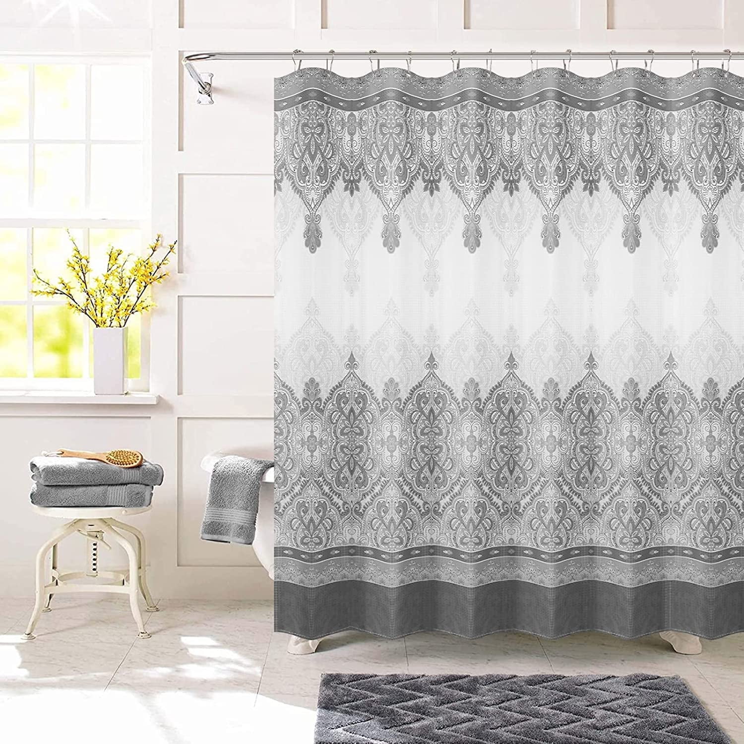 Walmart Grey Farmhouse Shower Curtain, Moroccan Boho, Black/White ...