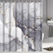 Grey Shower Curtain, Ombre Grey Marble Shower Curtain for Bathroom, Modern Aesthetic Ink Texture Waterproof Fabric Bath Curtain Set with Hooks, 72x72 Inch