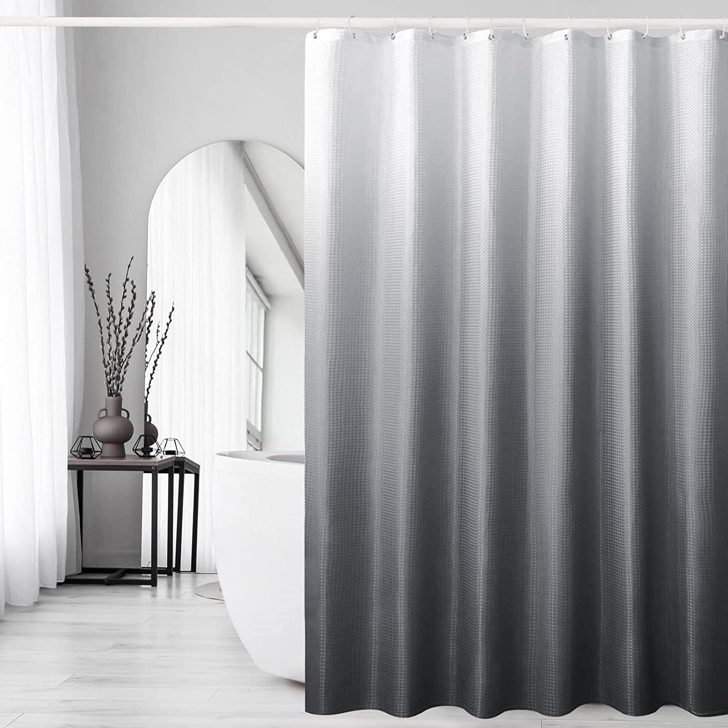 Grey Shower Curtain, Waffle Weave Textured Ombre Shower Curtain for ...