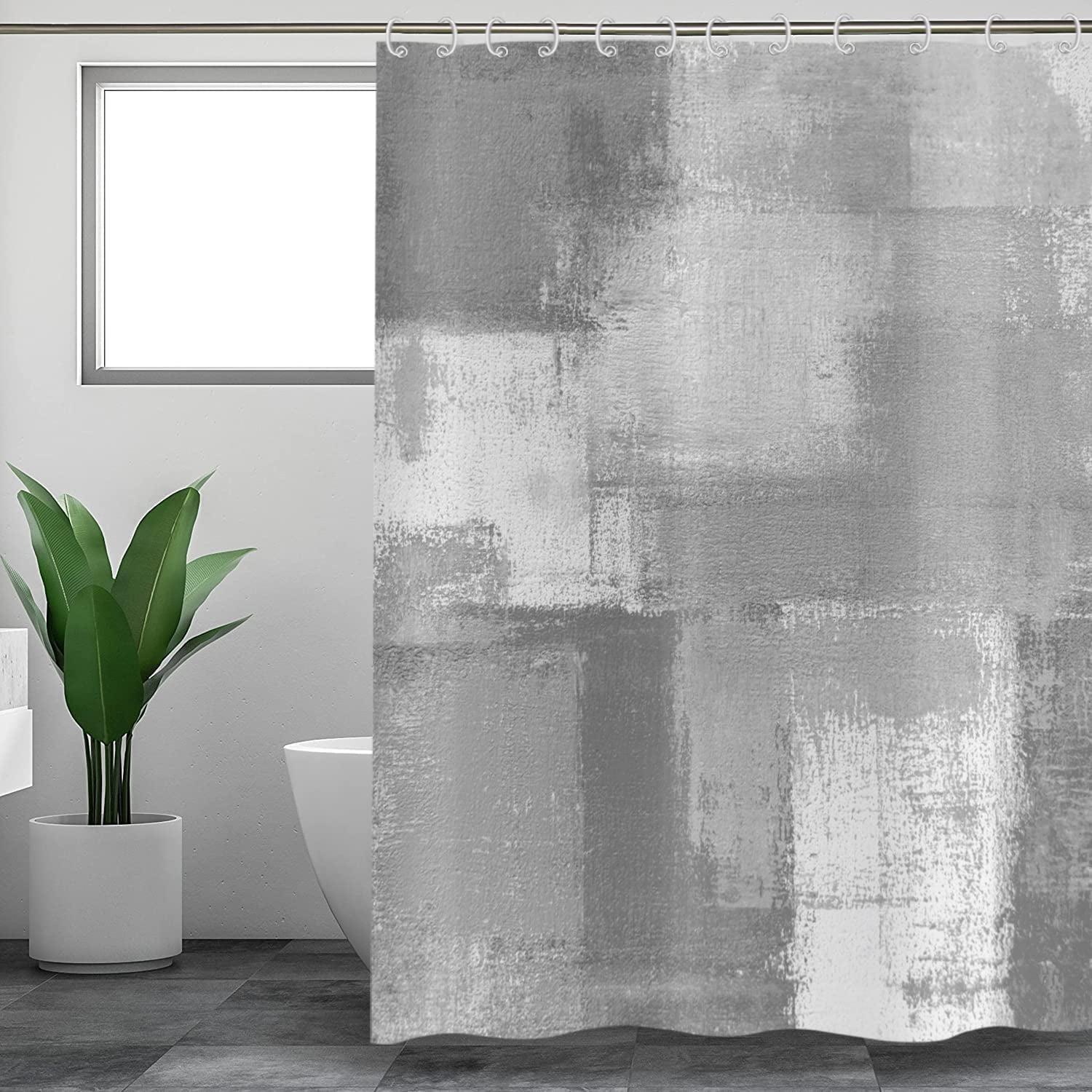 Grey Shower Curtain, Watercolor Grey Contemporary Brush Strokes Oil ...