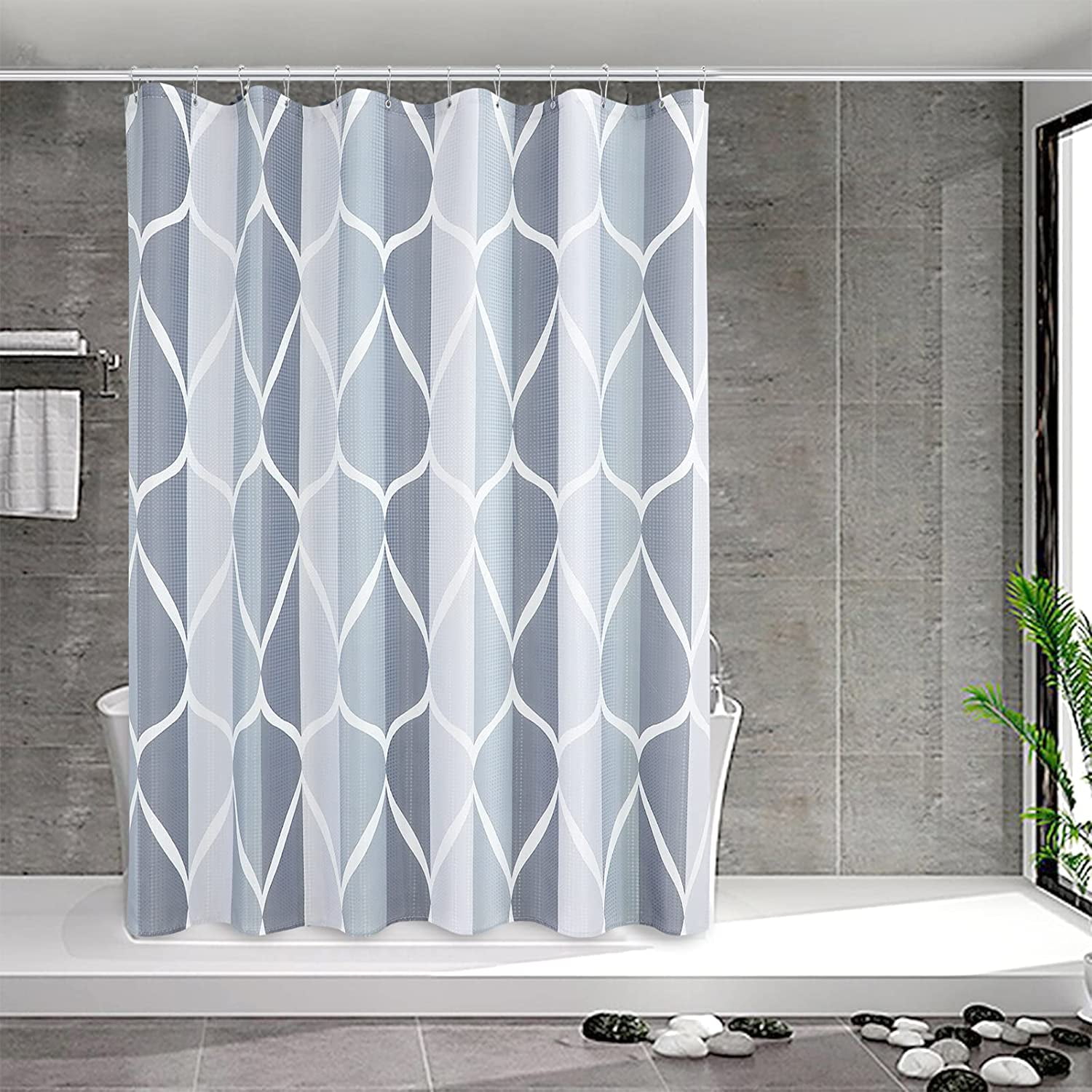 Grey Shower Curtain, Waterproof Design and Polyester Grey and White ...