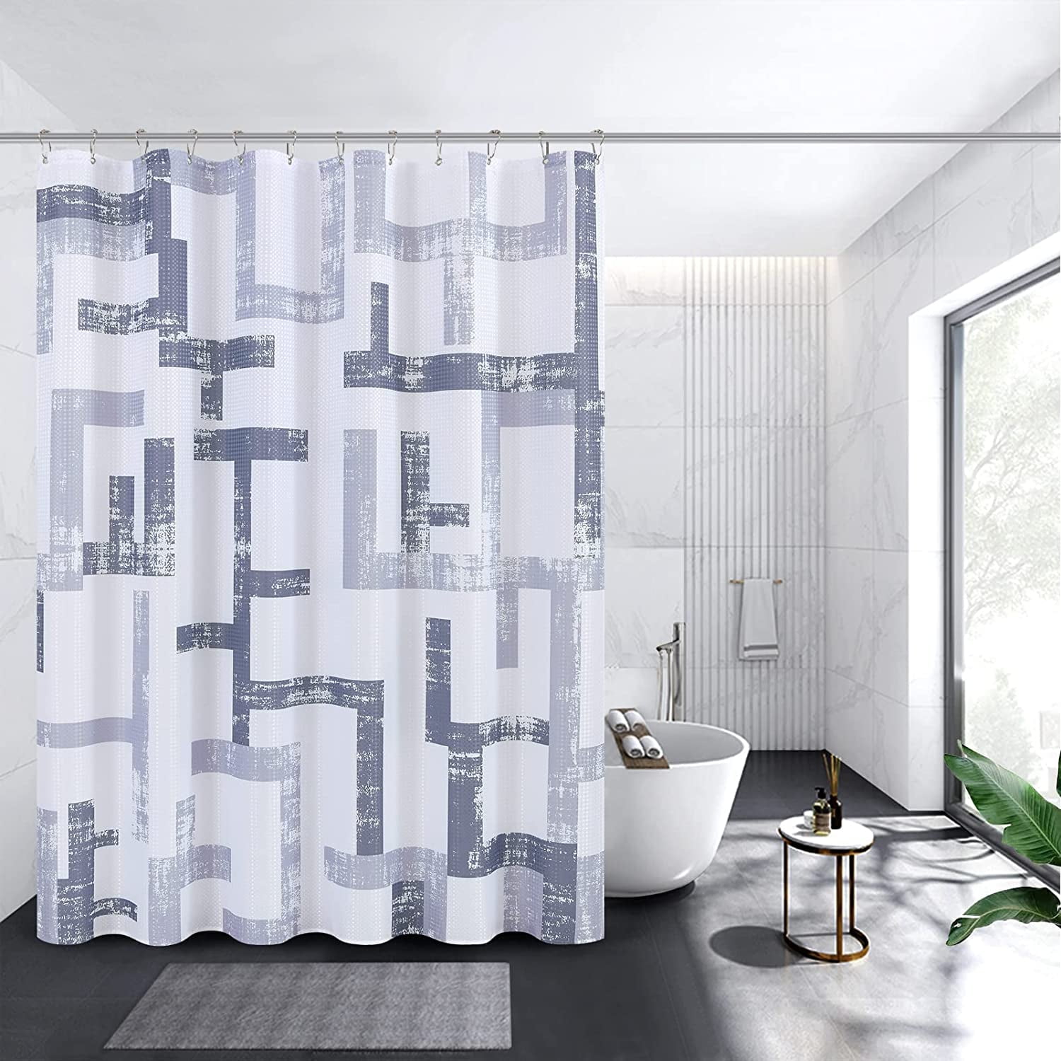 Grey Shower Curtain, Waterproof Shower Curtains and Grey and White Bath ...