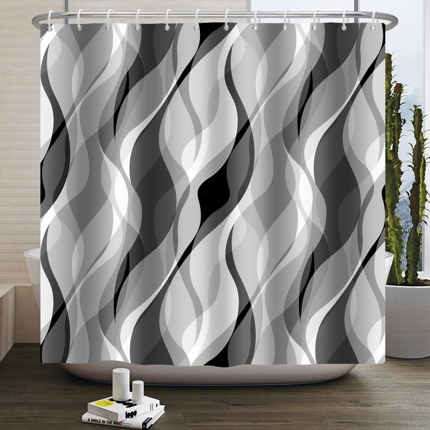 Grey Shower Curtains Black and White Modern Abstract Striped Bathroom