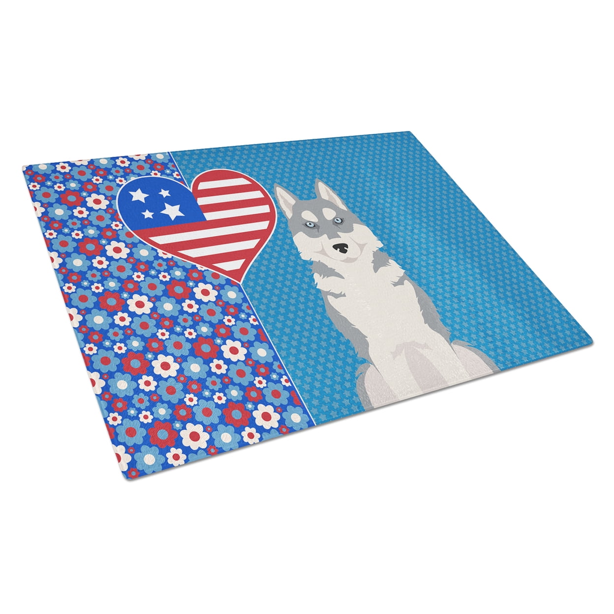 Grey Siberian Husky Glass Cutting Board Large 12 in x 15 in