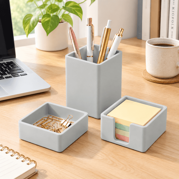 Grey Silicone 3-Piece Desktop Organizer Set with Pen Holder, Paperclip ...