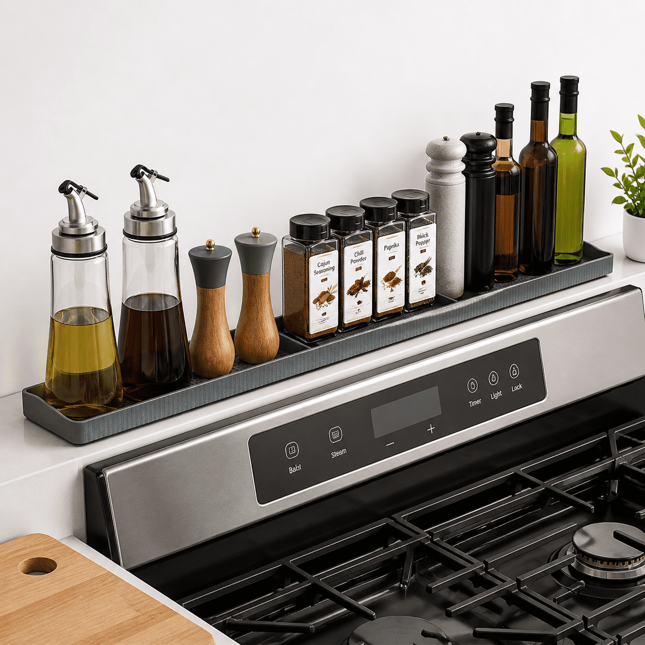 Grey Silicone 30 Inch Magnetic Over Stove Spice Rack Kitchen Organizer ...
