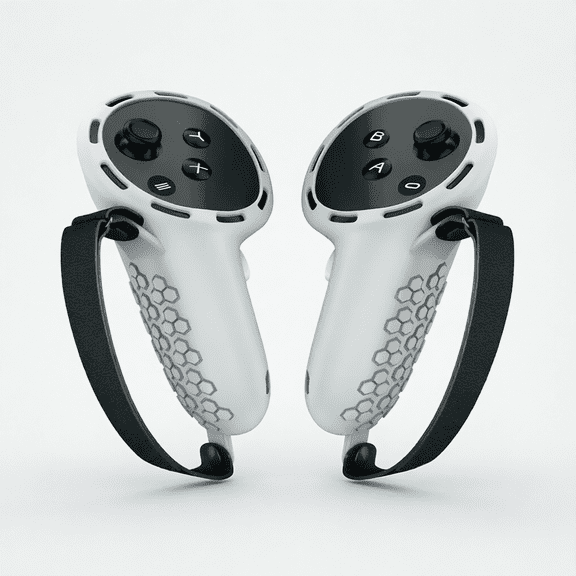 Grey Silicone Anti Slip VR Controller Grips Cover Compatible with Meta Quest 3 Quest 3S Adjustable Knuckle Straps VR Protective Accessories