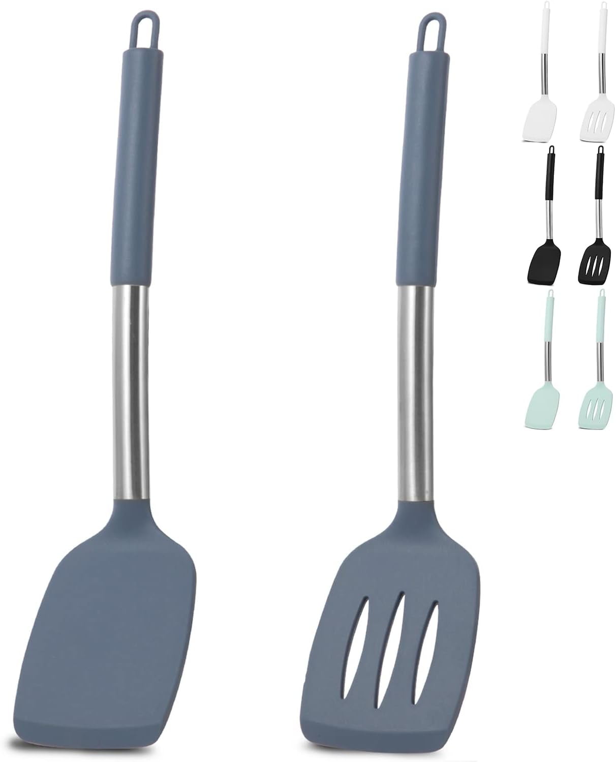 Grey Silicone Cooking Spatulas Sets with Stainless Steel Handle, Heat