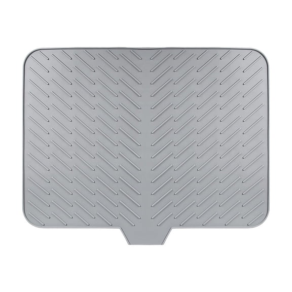 Grey Silicone Drying Mat For Dishes Sloped Design Kitchen Sink Drain Board Non-Slip Dish Rack Protector Mat Large Size 23 By 17 Inches 1Pc