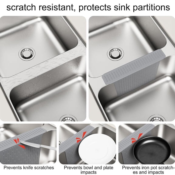 Grey Silicone Saddle Sink Divider Mat, Heat Resistant Kitchen Protector Draining Mat For Dishes Drying