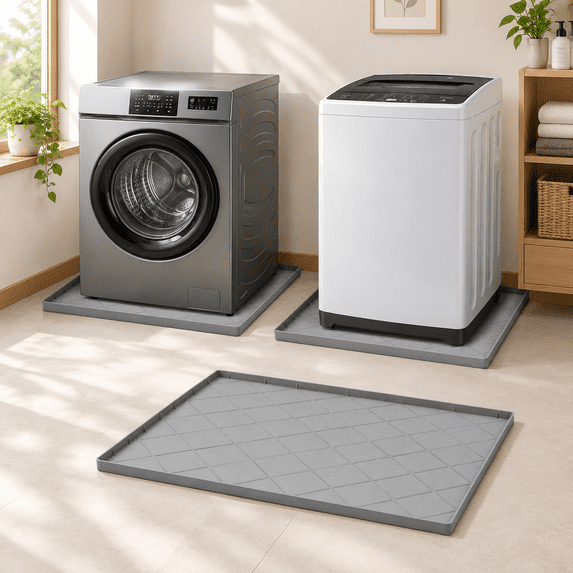 Grey Silicone Washer Drain Pan, 32 x 30 Inch, Flexible Waterproof Drip ...