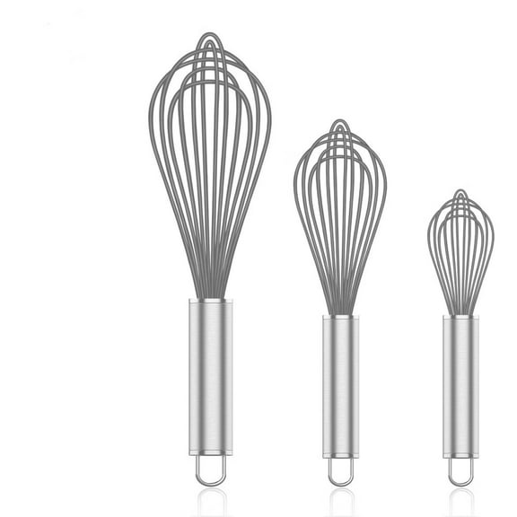Grey Silicone Whisk,Professional Whisks For Cooking Non-Scratch,Stainless Steel & Silicone Wisk,Plastic Rubber Whisk Tool For Nonstick Cookware Pans,Silicon Wisks Set of 3