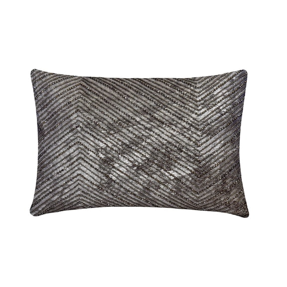 Grey & Silver 12"x16" (30x40 cm) Lumbar Pillow Cover, Suede Foil & Beaded Oblong Pillow, Chevron Pattern Modern Style - Silver Lucent