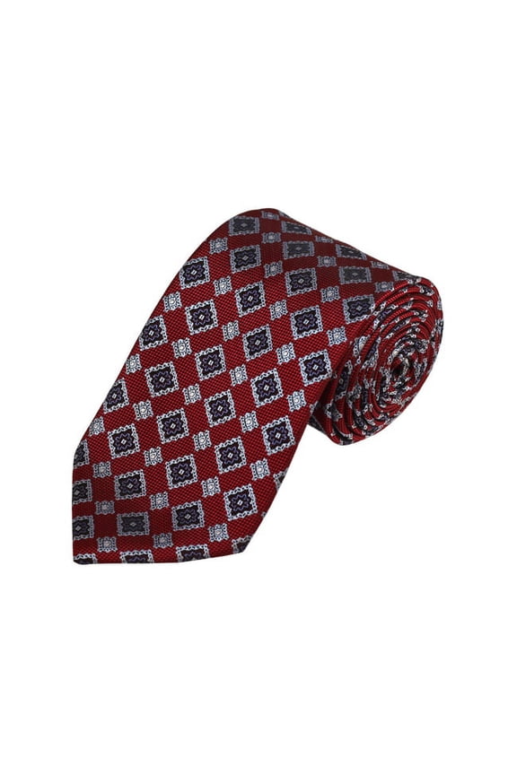 Grey, Silver And Red Geometric Woven Necktie
