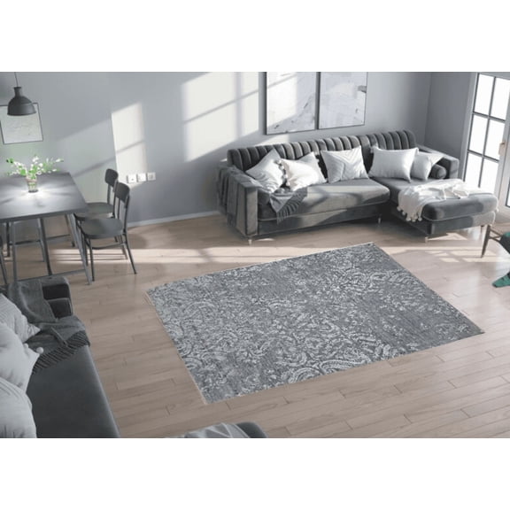 Grey & Silver Premium Handwoven Pure Wool Chobrang Rug, 8ft 10in x 12ft 0in