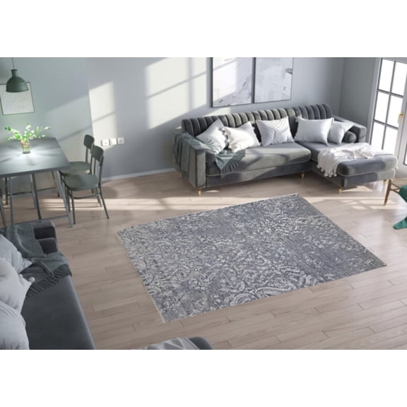 Grey Silver Premium Handwoven Pure Wool Chobrang Rug, 8ft 10in x 12ft 0in