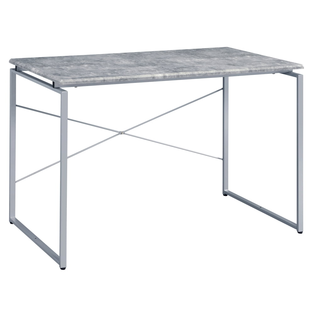 Grey Silver Writing Desk with Metal Sled Base Industrial Rectangular ...