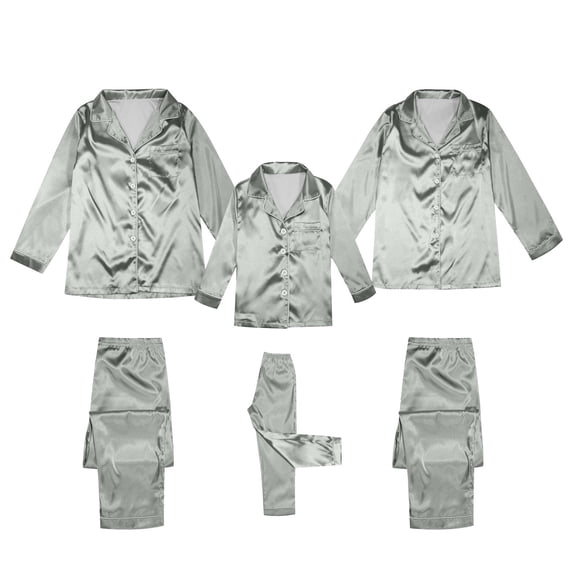 HNMKIU Soft Matching Family Pajamas Set with Buttons Long Sleeve Solid Color Family Casual Wear Home Sleepwear Grey,Kids:5-6 Years