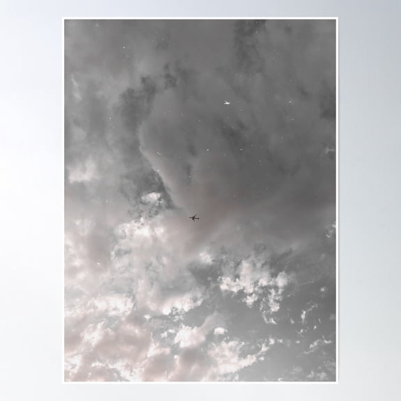 Grey Sky And Airplane Poster Wall Art, Modern Wall Decor, 24x36 UNFRAMED
