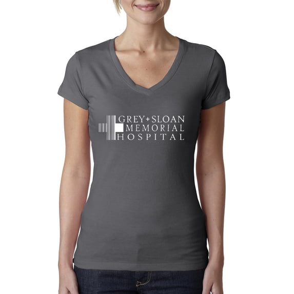 Grey Sloan Grey's Anatomy Pop Female Junior Fit V-Neck Tee, Dark Grey, X-Large