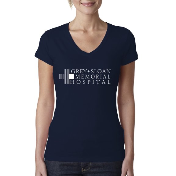 Grey Sloan Grey's Anatomy Pop Female Junior Fit V-Neck Tee, Navy, Large