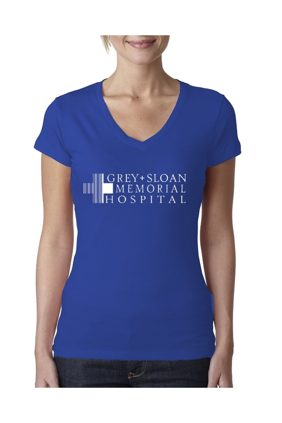 Grey Sloan Grey's Anatomy Pop Female Junior Fit V-Neck Tee, Royal, Small