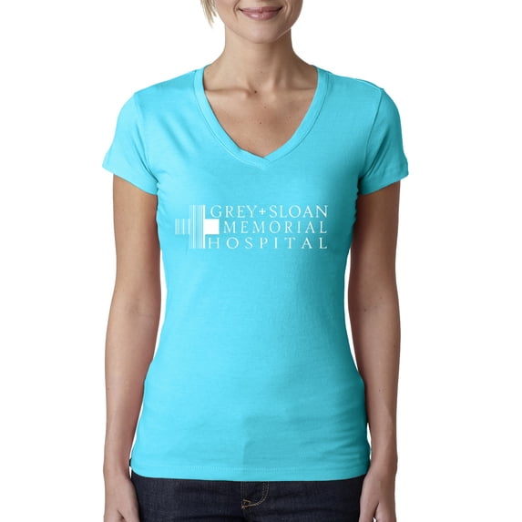 Grey Sloan Grey's Anatomy Pop Female Junior Fit V-Neck Tee, Tahiti Blue, Large