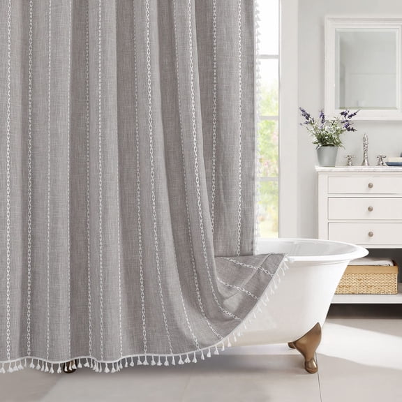 Grey Small Stall Shower Curtain 36 x 72, Half Size Narrow Cotton Linen Fabric Shower Curtains for Boho Farmhouse Bathroom Decor, Wrinkle Resistant Cloth Shower Curtain