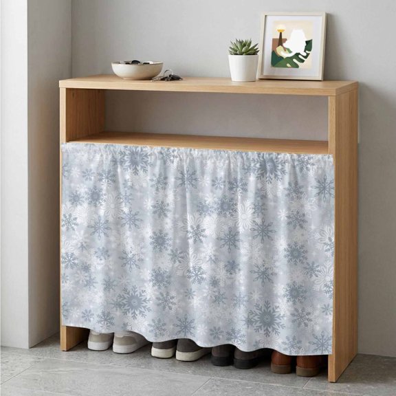 Grey Snowflake Cabinet Curtain 35"Wx35"L, Dustproof Under Sink Skirt with Self Adhesive Tape, Christmas Snowflake Gray White Cabinet Curtain Cover for Kitchen Sink, Bathroom Vanity, Laundry Room