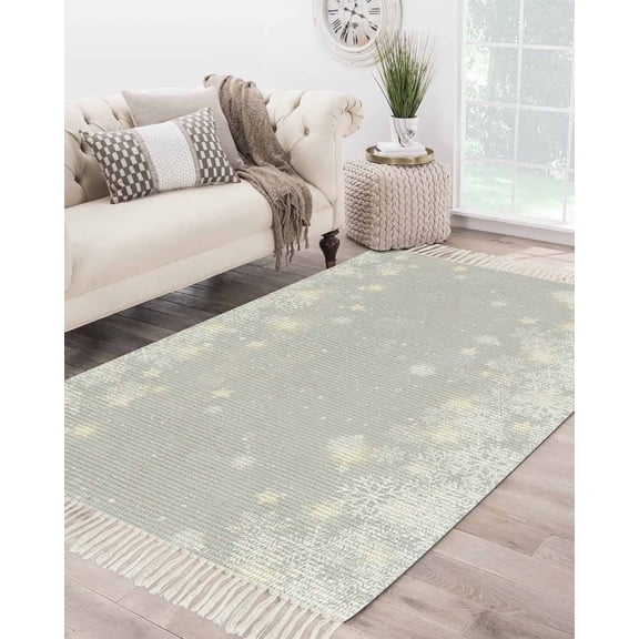 Grey Snowflake Christmas Area Rug 3x5ft Woven Runner Rug,Winter Xmas Snowflake Farmhouse Washable Living Room Hallway Bedroom Kitchen Carpet with Tassels,Indoor Outdoor Throw Door Mat for Entryway