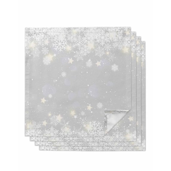 Grey Snowflake Christmas Cloth Napkins Set of 4 Reusable Dinner Napkins, Winter Xmas Snowflake Farmhouse Cocktail Napkin Washable Table Napkins for Wedding/Holiday Party/Baby Shower 20"x20"