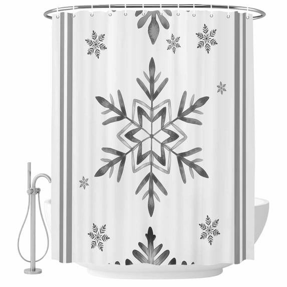 Grey Snowflake Christmas Shower Curtain, Waterproof Shower Curtains for Bathroom, Xmas Abstract Art Winter Washable Fabric Bathtub Curtain Set Bath Decor with 12 Hooks 72"x78"