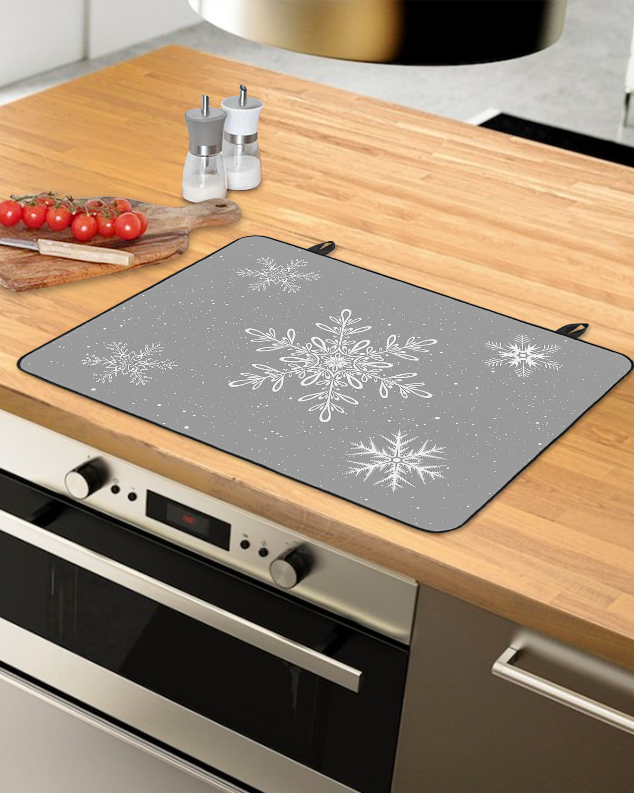 Grey Snowflake Christmas Stove Top Covers for Electric Stove, Heat