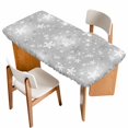 thumbnail image 1 of Grey Snowflake Christmas Table Cloths for 5 Foot Rectangle Tables, Winter Xmas Snowflake Gray Modern Art Patio Waterproof Elastic Fitted Tablecloths, Washable Rectangular Table Cover for Camping, 1 of 8