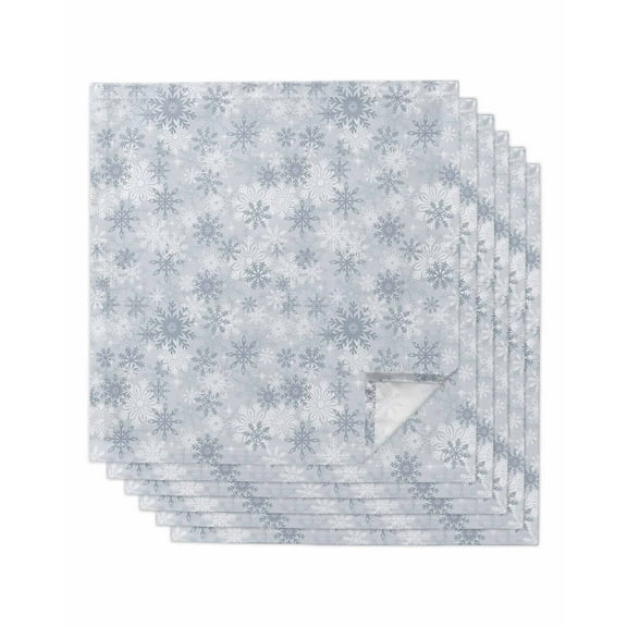 Grey Snowflake Cloth Napkins Set of 6, Christmas Snowflake Gray White Washable Reusable Dinner Cocktail Napkin for Kitchen Party Wedding Banquet Holiday Baby Shower Table Decor