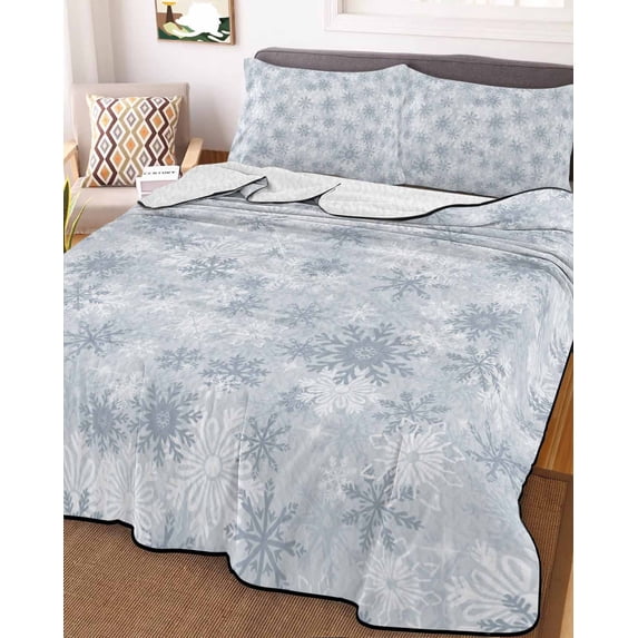 Grey Snowflake Queen Size Down Alternative Comforter, Lightweight Comforter Quilt Bedding Set with Pillow Shams Christmas Snowflake Gray White All Seasons Bed Comforter Duvet Insert 90"x96"