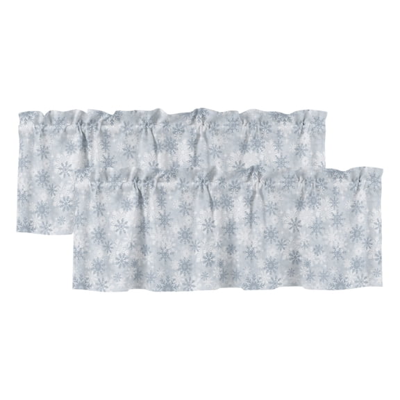 Grey Snowflake Valances for Windows, Light Filtering Kitchen Curtain Valances 2 Panels, Christmas Snowflake Gray White Rod Pocket Short Window Treatments for Living Room Bedroom 42"Wx12"L