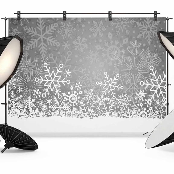 Grey Snowflakes Christmas Backdrop for Photography,Fabric Photo Background Backdrop,Winter Holiday Xmas Snowflake Photo Booth Background for Portrait Photoshoot Video Wedding Studio Banner 7x5ft