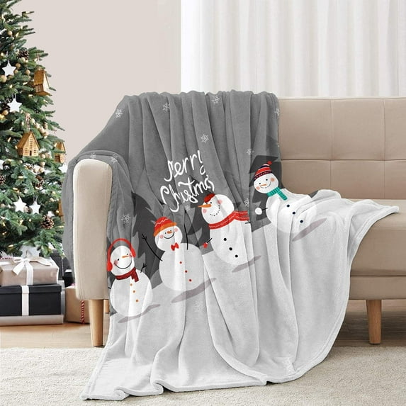 Grey Snowman Blanket Flannel Winter Soft Cozy Lightweight Christmas Throw Blanket for Couch Sofa Bed Living Room Home Decor for Kids Adults Women Gift 50x60 inch