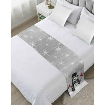 Grey Snowman Christmas Bed Runner for Twin Size Bed, Xmas Snowflake Birds Bedspread Protector Slipcover Bed Scarf for Foot Bed Runners & Scarves for Bedroom Hotel Wedding Room 71x20 Inches