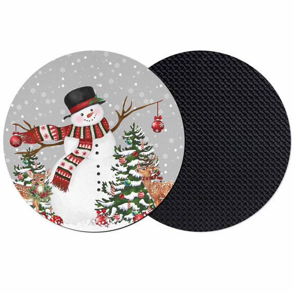 Grey Snowman Christmas Coasters Set of 2, Absorbent Coasters for Drinks, Xmas Tree Ball Snowflake Winter Elk Coaster for Desk Coffee Table Protection, Home Decor House Warming Gifts 4"