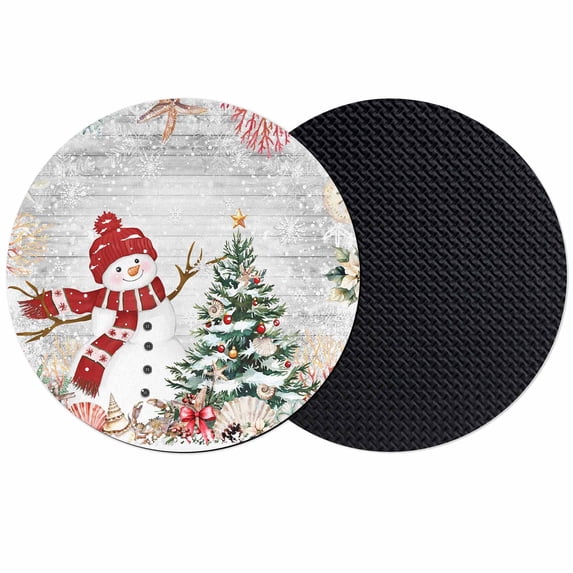 Grey Snowman Christmas Coasters Set of 2, Absorbent Coasters for Drinks, Xmas Tree Coastal Snowflake Starfish Coaster for Desk Coffee Table Protection, Home Decor House Warming Gifts 4"