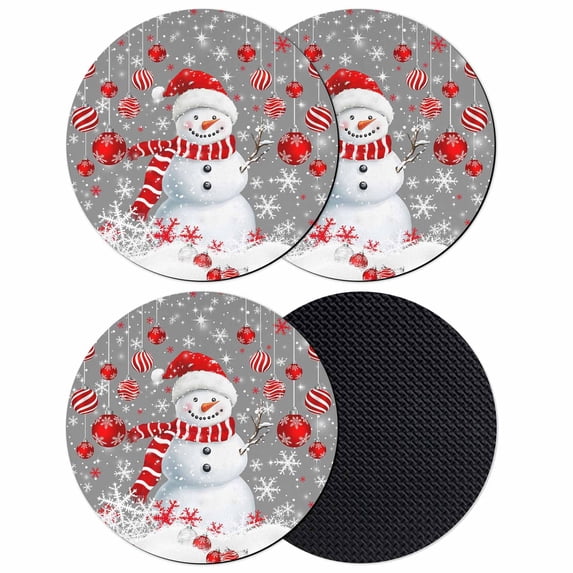 Grey Snowman Christmas Coasters Set of 4, Absorbent Coasters for Drinks, Xmas Balls Snowflake Coaster for Desk Coffee Table Protection, Home Decor House Warming Gifts 4"