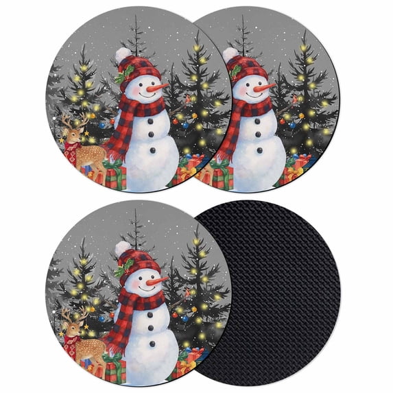 Grey Snowman Christmas Coasters Set of 4, Absorbent Coasters for Drinks, Xmas Tree Snowflake Elk Gifts Coaster for Desk Coffee Table Protection, Home Decor House Warming Gifts 4"