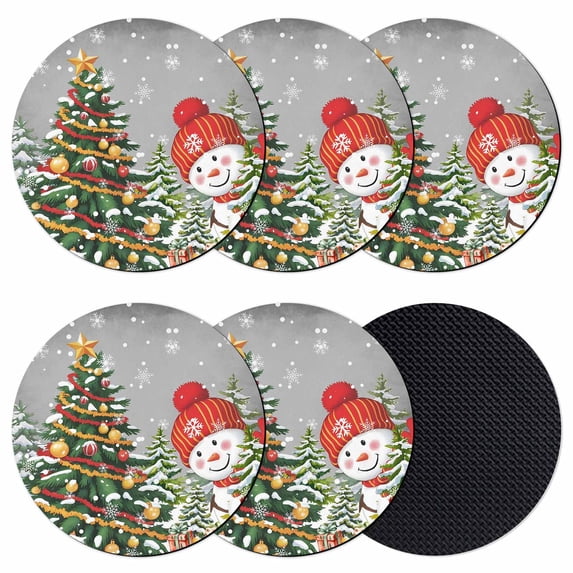Grey Snowman Christmas Coasters Set of 6, Absorbent Coasters for Drinks, Xmas Tree Ball Snowflake Winter Coaster for Desk Coffee Table Protection, Home Decor House Warming Gifts 4"
