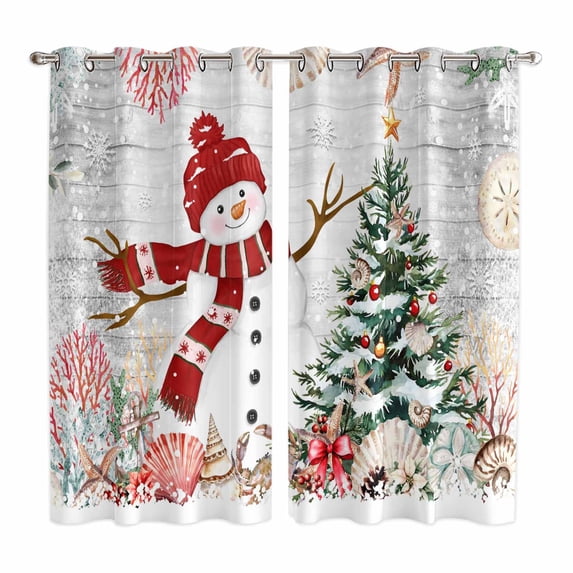 Grey Snowman Christmas Kitchen Curtains Window Panels, Xmas Tree Coastal Snowflake Starfish Insulated Window Treatment Curtain, Grommet Curtains for Bedroom/Living Room/Bathroom, 2 Piece 42"Wx63"L